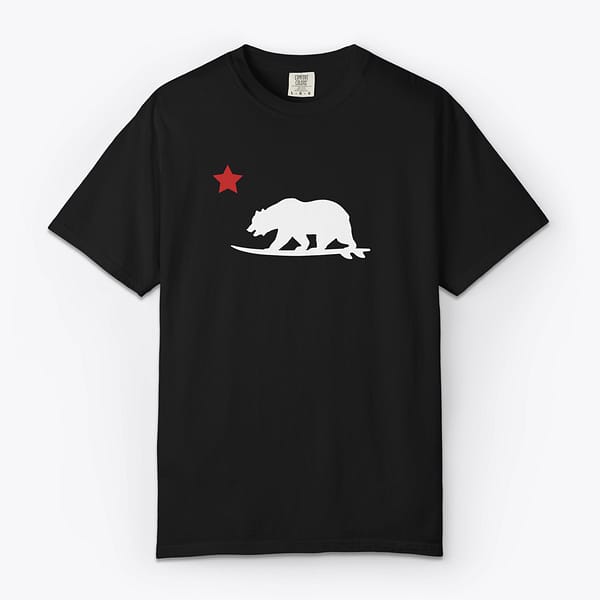california surf with bear on surfboard and red star